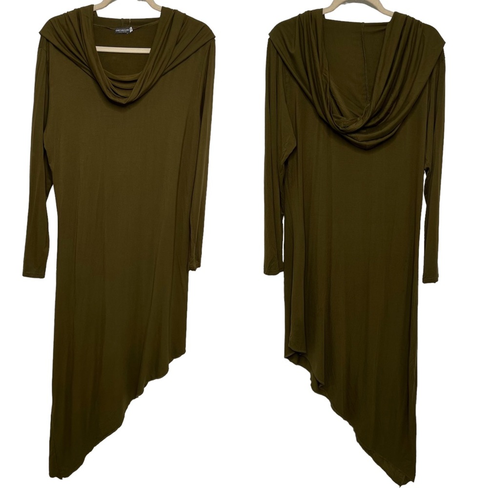 EARTHBOUND Asymmetrical Stretchy Hooded MIDI Dress Extra Large